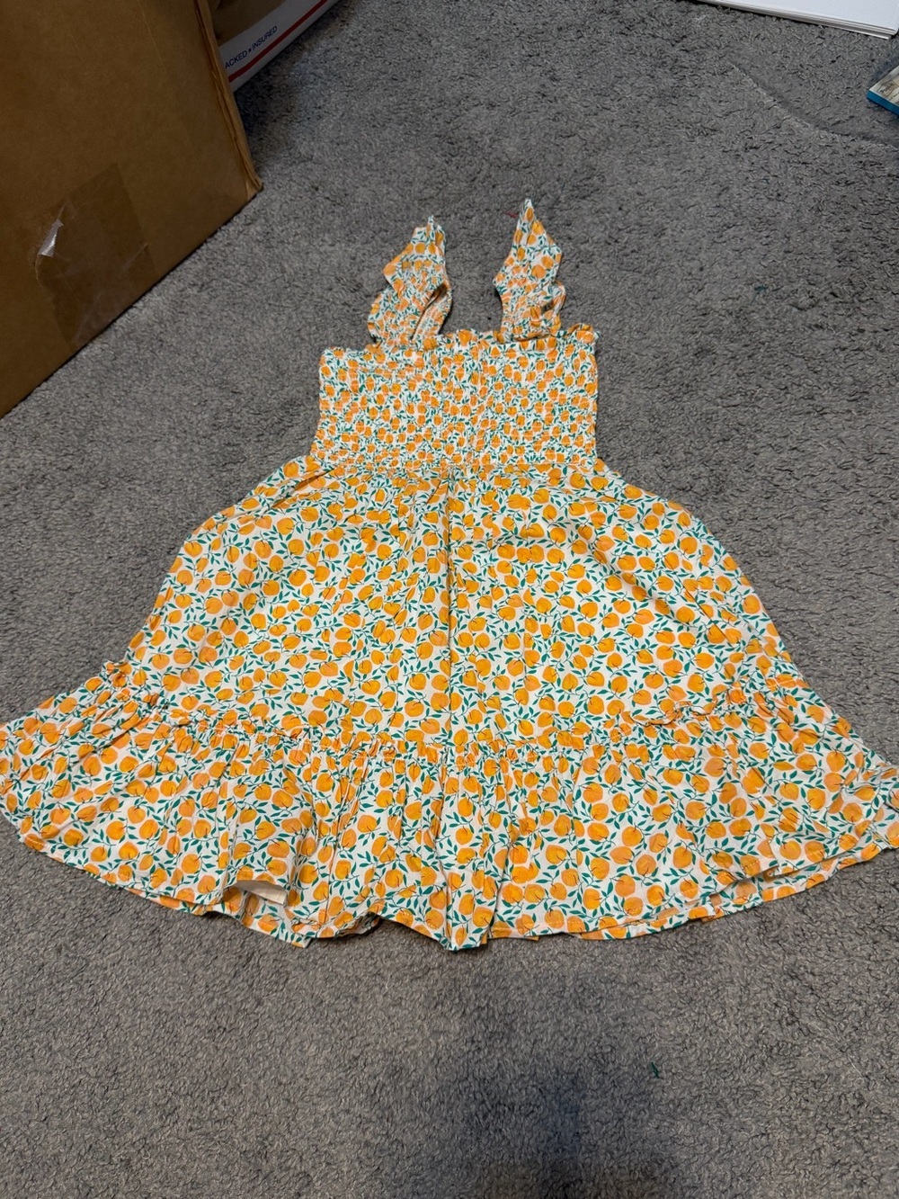 Crewcuts White Sundress with Orange Fruit & Green Leaves